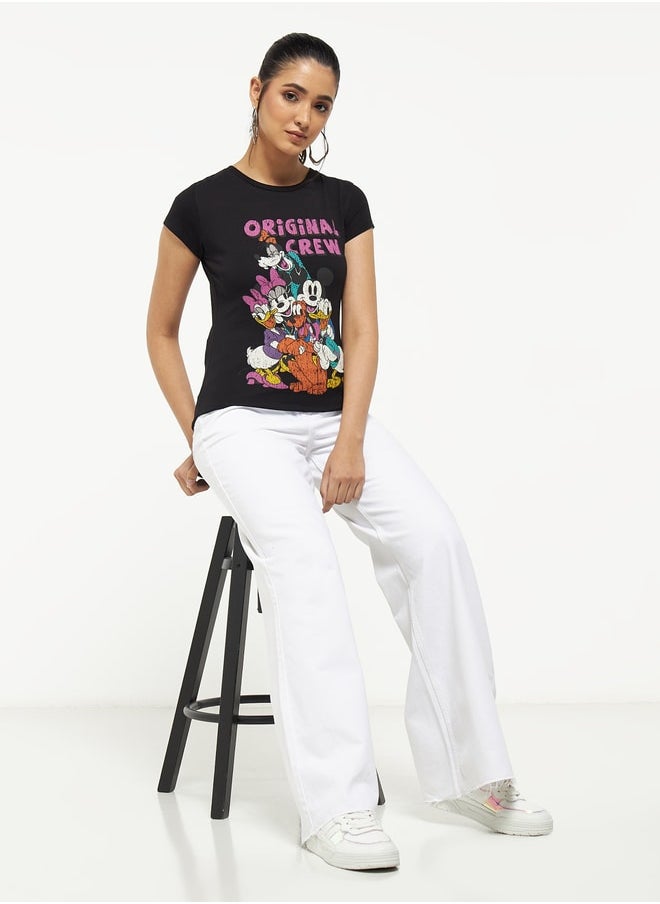 SP Characters - Mickey Mouse and Friends Graphic Print T-shirt with Cap Sleeves - Image 1
