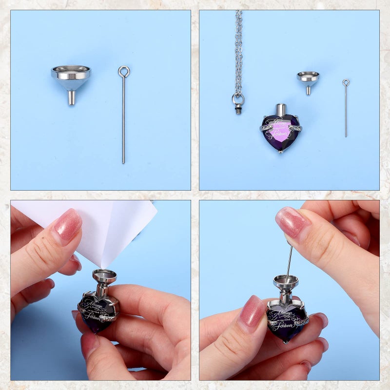 Mtlee 3 Pieces Cremation Urn Necklace for Ashes Vertical Bar Zircon, Heart Crystal Necklace Urn Stainless Steel Waterproof Memorial Pendant(Purple Zircon) - Image 4
