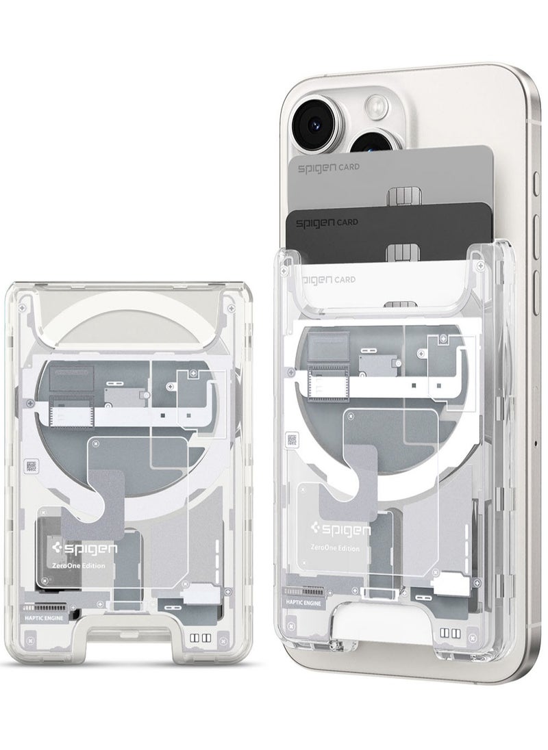 Spigen Ultra Hybrid (MagFit) Magnetic MagSafe Wallet Card Holder [3-4 Cards] for iPhone 16 Pro Max / 16 Pro / 16 Plus / 16 / iPhone 15/14/13/12 series - Zero One White  - Image 1