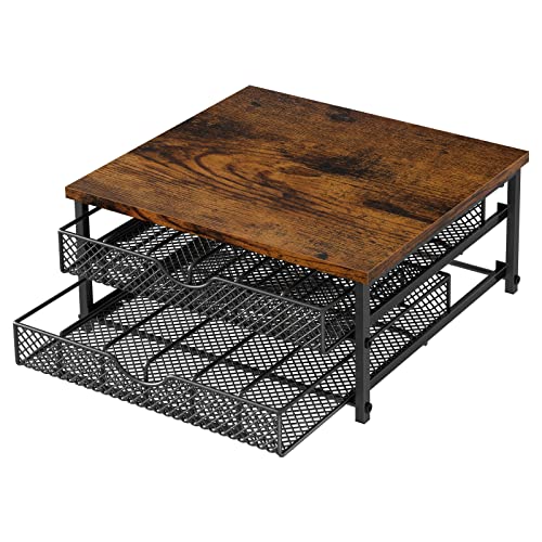 Coffee Pod Drawer K Cups Organizer 2Tier Coffee Pod Storage Holder with Drawer Baskets 72 Capacity Coffee Capsule Storage Organizer Drawer Industrial Brown and Black