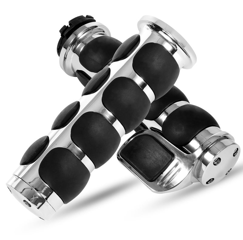 NNOGLOW Motorcycle Hand Grips 1 Universal NonSlip Handgrips Handlebar Grips with Throttle Assist Chrome Black Aluminum Rubber for Harley Kawasiki Suzuki Cruisers