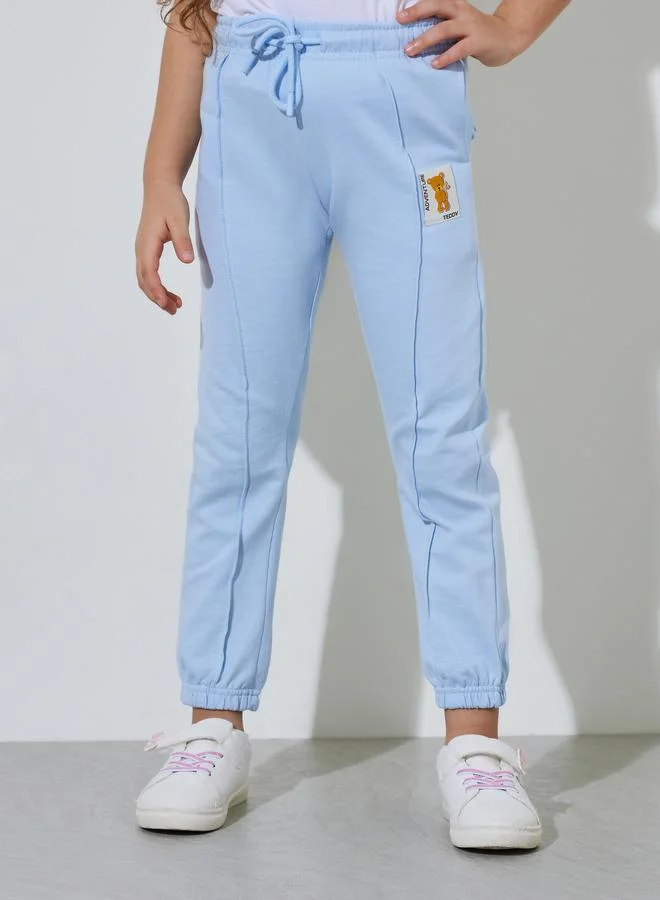 Styli Girls Blue Pintuck and Patchwork Details Cuffed Joggers