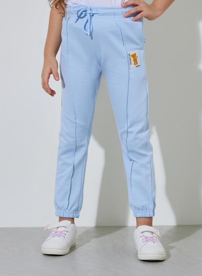 Styli Girls Blue Pintuck and Patchwork Details Cuffed Joggers - Image 1