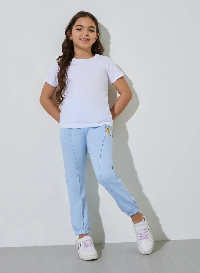 Styli Girls Blue Pintuck and Patchwork Details Cuffed Joggers