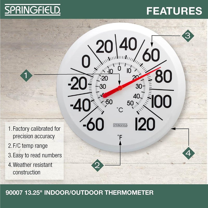 Springfield Indoor Outdoor Big and Bold Thermometer with Mounting Bracket, Easy to Read Numbers for Patio, Pool, and Indoor Areas, 13.25-Inch, White - Image 2