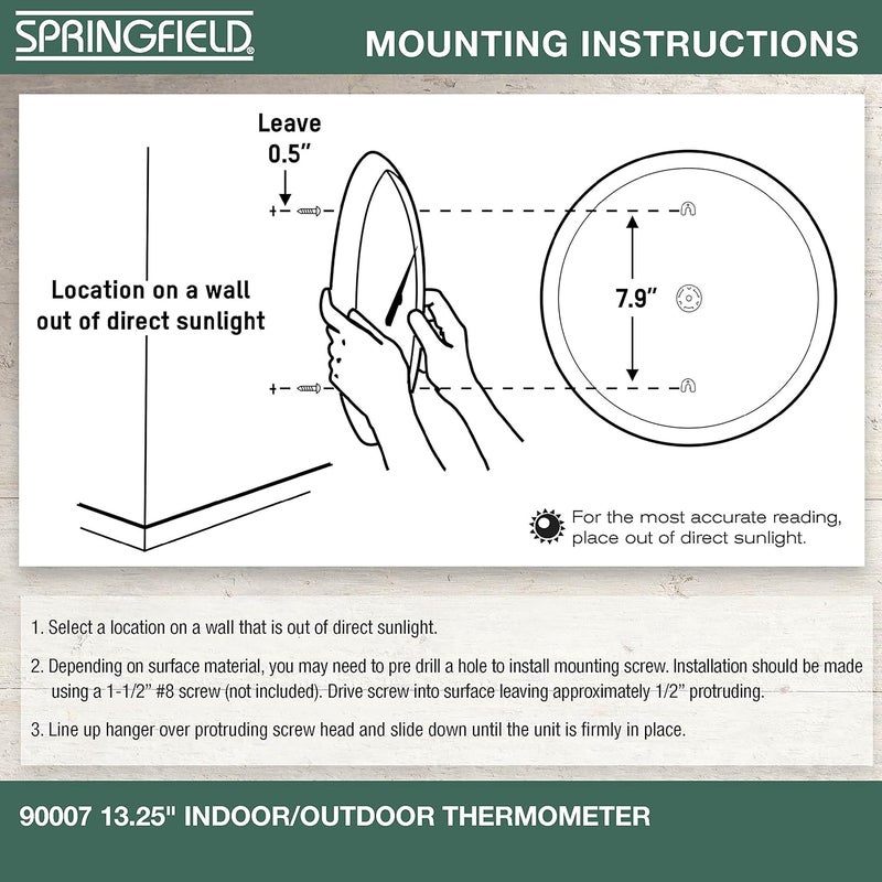 Springfield Indoor Outdoor Big and Bold Thermometer with Mounting Bracket, Easy to Read Numbers for Patio, Pool, and Indoor Areas, 13.25-Inch, White - Image 5
