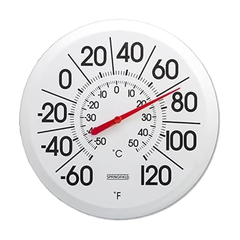Springfield Indoor Outdoor Big and Bold Thermometer with Mounting Bracket, Easy to Read Numbers for Patio, Pool, and Indoor Areas, 13.25-Inch, White - Image 1