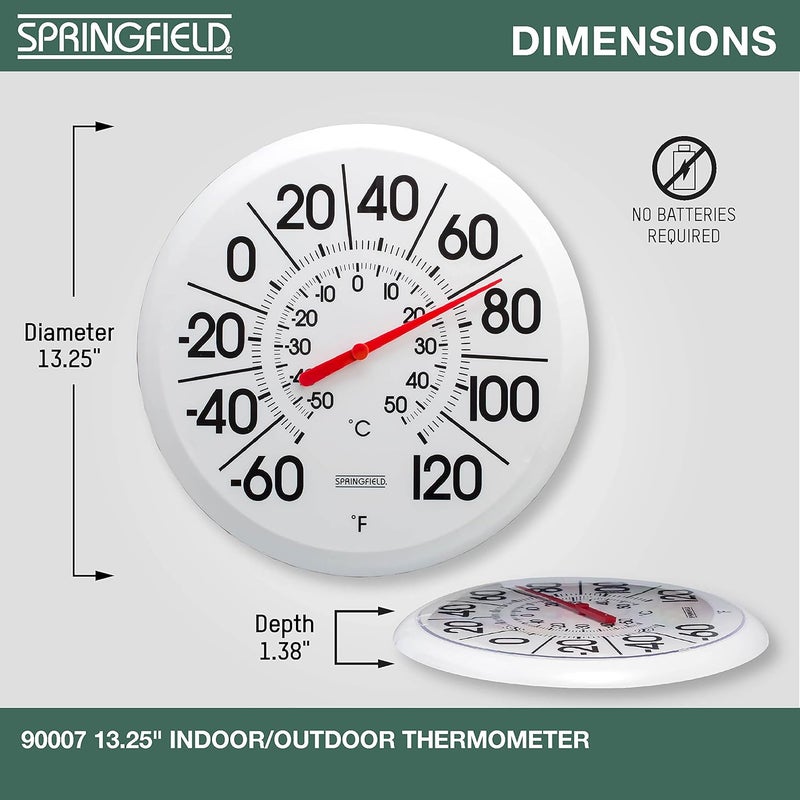 Springfield Indoor Outdoor Big and Bold Thermometer with Mounting Bracket, Easy to Read Numbers for Patio, Pool, and Indoor Areas, 13.25-Inch, White - Image 3
