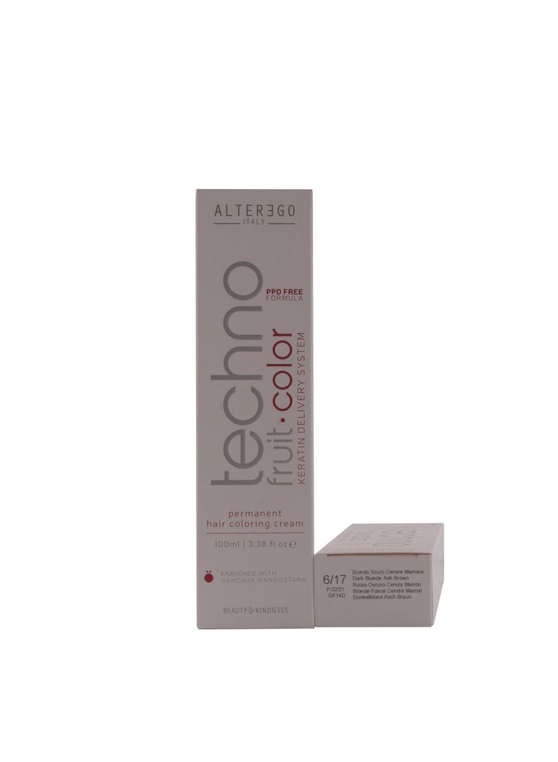 Alter Ego Technofruit Permanent Hair Color 6/17 | Deep Dark Blonde | Vibrant, Nourishing Formula, 100ml