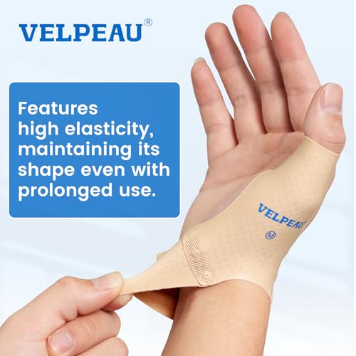 Velpeau كم ضاغط للإبهام من فيلبو لعلاج التهاب الأوتار (عبوة 2)، بتقنية خالية من الخياطة، لفافات قفازات لتخفيف آلام التهاب المفاصل للنساء والرجال، بطانة جبيرة، يناسب كلا اليدين (كاكي، النسخة القصيرة، S) - Image 3