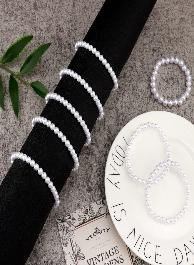 Herdear 50 Pcs Pearl Bracelets for Women Wedding Bridal Elastic Stretch Faux Pearl Bracelet Stack Bulk for Party Favor Jewelry Gifts (White) - Image 5