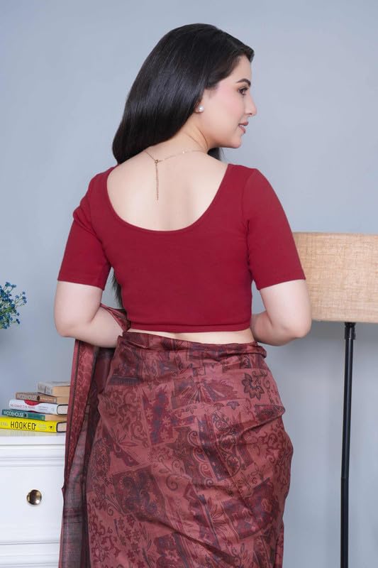 Mlada Store Mlada V-Neck Stretchable Saree Blouse Top for Women | Slim Fit Short Sleeves Solid Cotton Blouses | Readymade Saree Blouses for Women Festive & Ethnic | Blouse Crop Top - Image 2