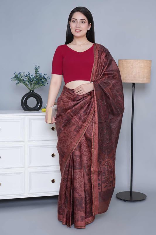 Mlada Store Mlada V-Neck Stretchable Saree Blouse Top for Women | Slim Fit Short Sleeves Solid Cotton Blouses | Readymade Saree Blouses for Women Festive & Ethnic | Blouse Crop Top - Image 5