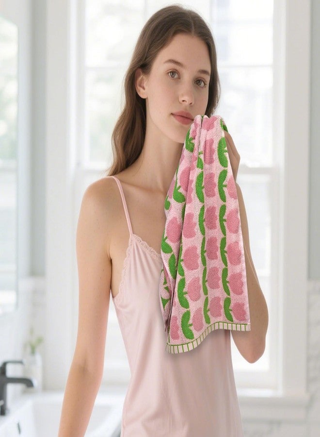 Jacquotha 4-Piece Hand Towels with Pink Tulips Pattern, Small Size 13x28 Inches, Cotton - Image 5