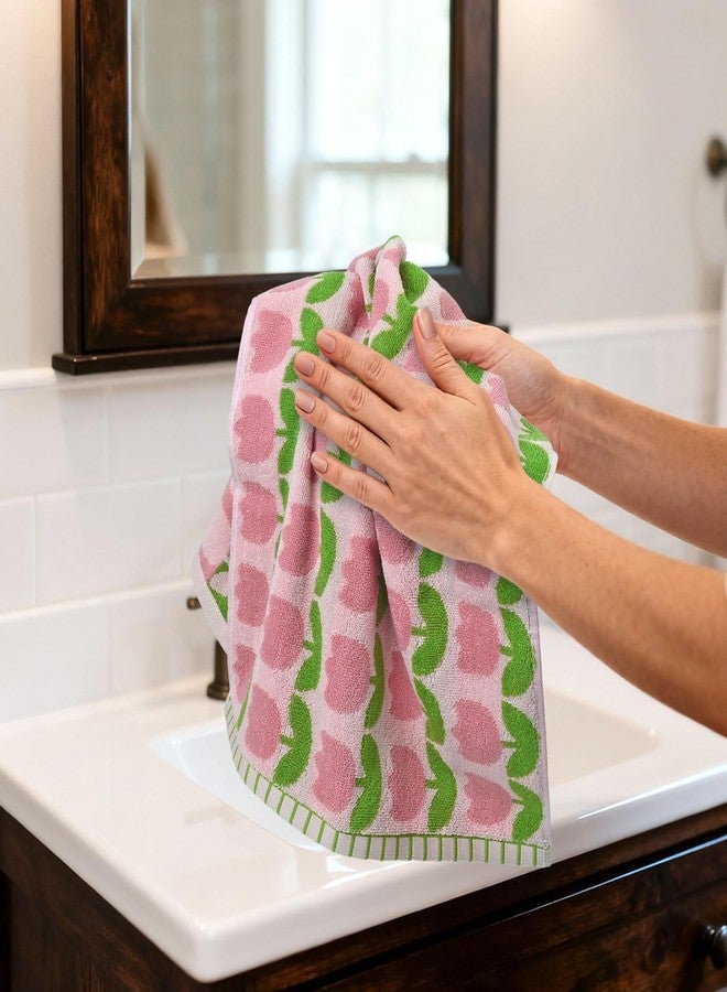 Jacquotha 4-Piece Hand Towels with Pink Tulips Pattern, Small Size 13x28 Inches, Cotton - Image 4
