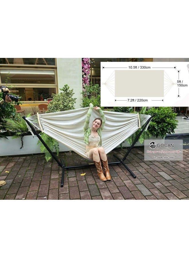 GOCAN Double Hammock 2 Person Extra Large 220x150cm Total Length 330cm Load 500lb Canvas Cotton Hammock for Patio Porch Garden Backyard Lounging Outdoor and Indoor with Removable Spreader bar - Image 2