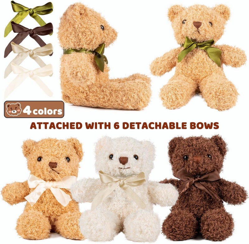 3 Packs Teddy Bear Stuffed Animals 3 Colors Plush Toys with 6 Pieces Bow Ties 9 Inch Height Cute Soft Teddy Bears Gift for Baby Shower Wedding Birthday Party Favors (Dark Brown, Golden, White) - Image 2