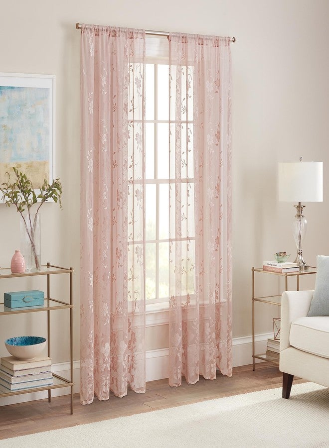 ويفرلي ستارة نافذة أنيقة وخفيفة الوزن من الدانتيل الوردي الفاتح من ويفرلي شيري، مزينة بنقوش زهور، مع جيب للعمود، مناسبة لغرفة المعيشة (لوحة واحدة)، 54 بوصة × 84 بوصة، لون وردي فاتح - Image 2