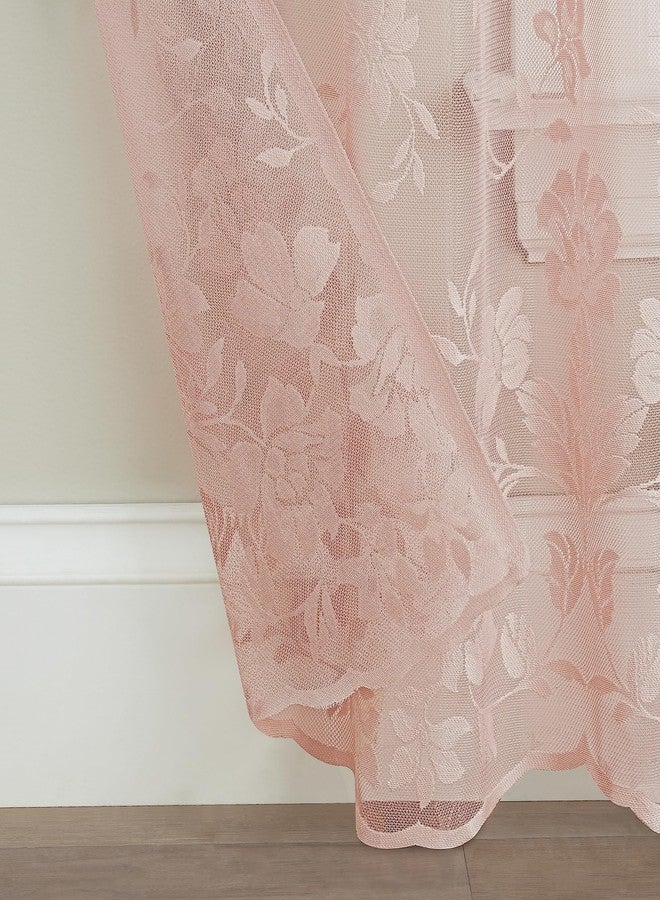 ويفرلي ستارة نافذة أنيقة وخفيفة الوزن من الدانتيل الوردي الفاتح من ويفرلي شيري، مزينة بنقوش زهور، مع جيب للعمود، مناسبة لغرفة المعيشة (لوحة واحدة)، 54 بوصة × 84 بوصة، لون وردي فاتح - Image 5