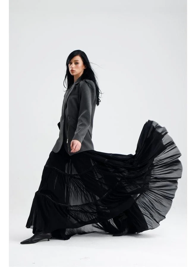GACACOLLECTION İSOLA Long Tulle Transparent Skirt.