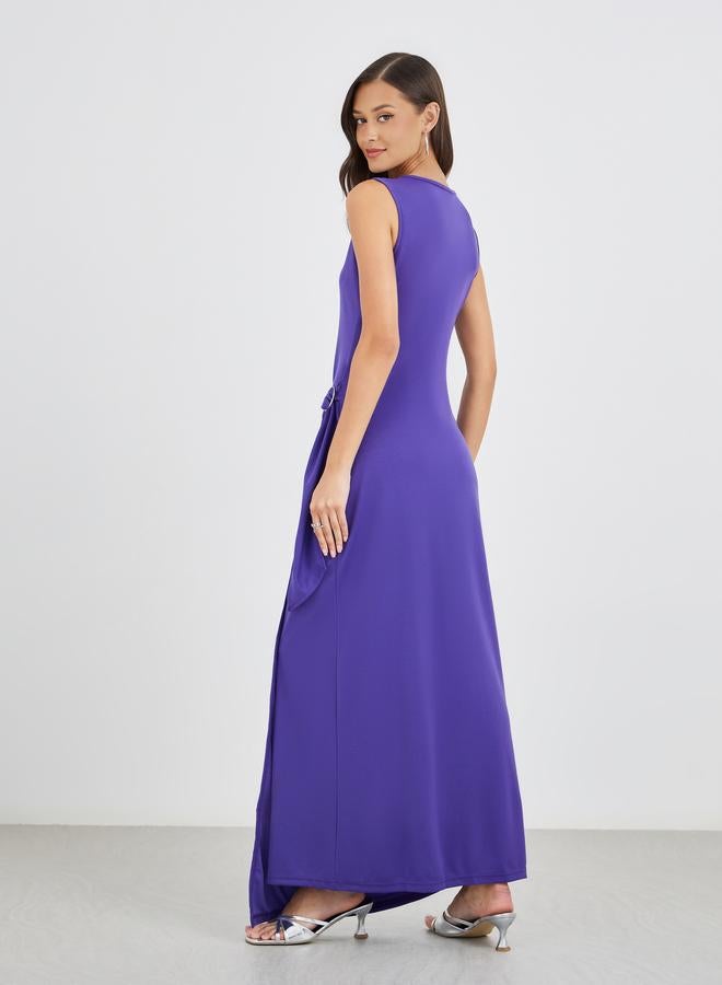 Styli Plain Strappy Sheath Maxi Dress with Buckle - Image 5