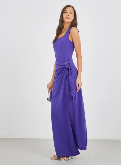 Styli Plain Strappy Sheath Maxi Dress with Buckle