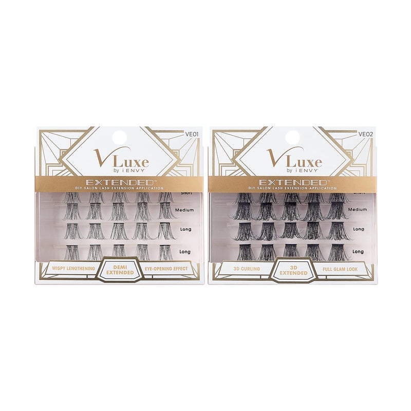 iENVY DIY Eyelash Extension Demi Extended  3D Extended 2 PACK  Featherlight Synthetic Reusable Artificial Eyelashes Multipack Lash Clusters