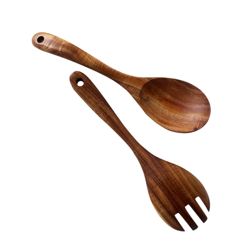 4 PCS Non Stick Cookware Salad Serving Set Cooking Spoon And Fork Utensils Wood Tableware(Fork and Spoon) - Image 2