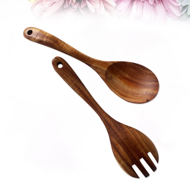 4 PCS Non Stick Cookware Salad Serving Set Cooking Spoon And Fork Utensils Wood Tableware(Fork and Spoon) - Image 5