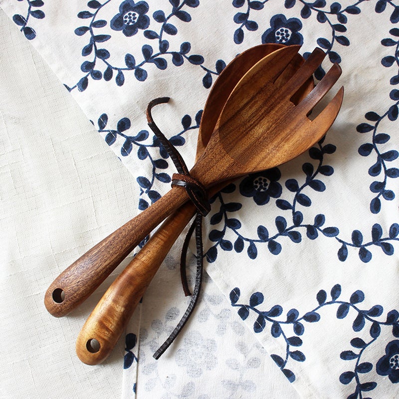 4 PCS Non Stick Cookware Salad Serving Set Cooking Spoon And Fork Utensils Wood Tableware(Fork and Spoon) - Image 3