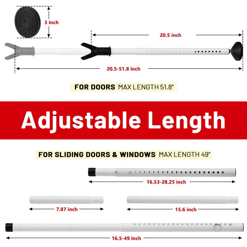 Keplrend Door Stoppers Security Bar 2 Pack - Heavy Duty Door Jammer - Adjustable Sliding Door Lock Bar - Door Barricade Security Bars for Window, Front Door, Patio Door, Apartment, Home, Hotel Room - Image 4