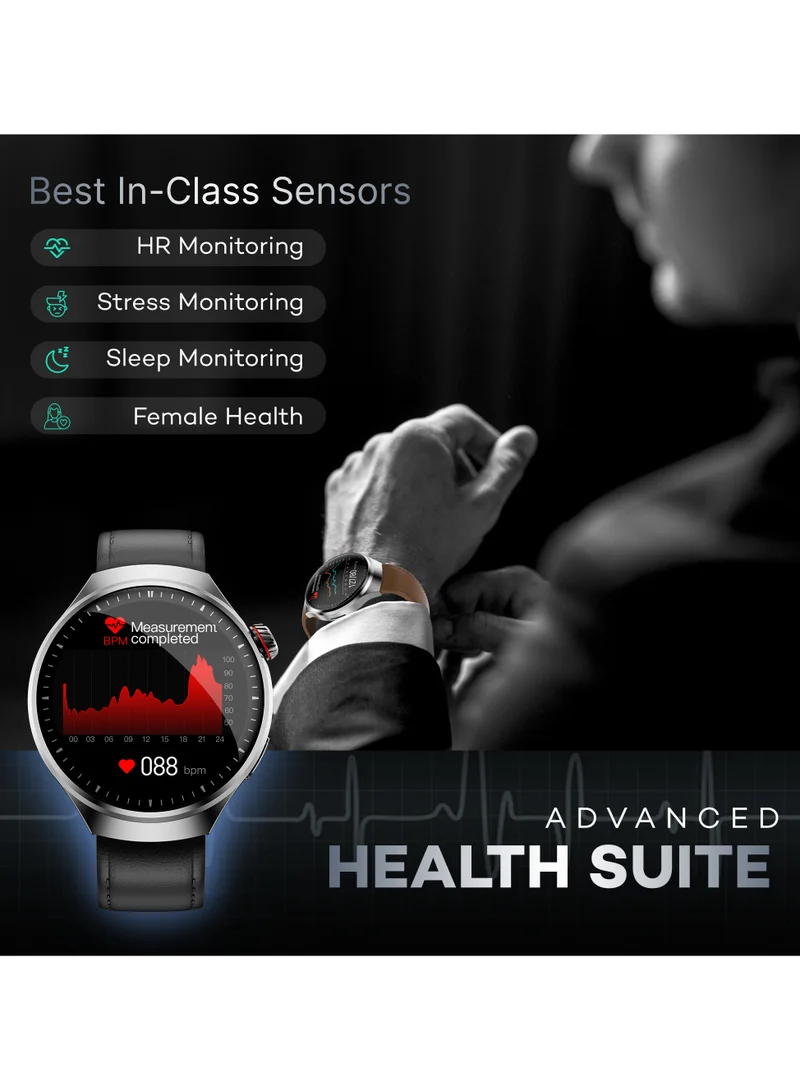 Pebble Dome 1.52" Spherical Amoled Display, India's First 3D Spherical Display, Premium Metal Built, leather Strap, Wireless Charging