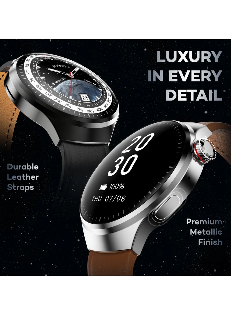 Pebble Dome 1.52" Spherical Amoled Display, India's First 3D Spherical Display, Premium Metal Built, leather Strap, Wireless Charging