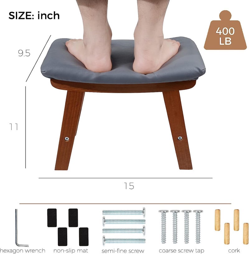 Md Decor Foot StoolSmall Ottoman and Wooden Foot Stool Wooden Step Stool Foot Stool for Living Room Walnut LegDark Grey 381 Cm279 Cm - Image 3