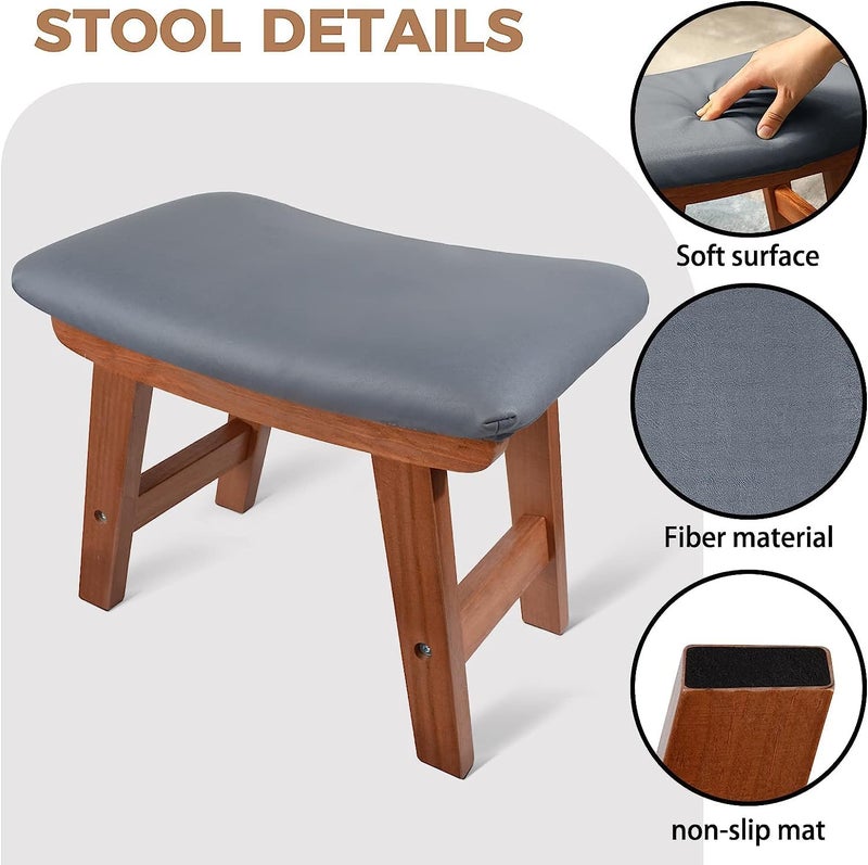 Md Decor Foot StoolSmall Ottoman and Wooden Foot Stool Wooden Step Stool Foot Stool for Living Room Walnut LegDark Grey 381 Cm279 Cm - Image 4