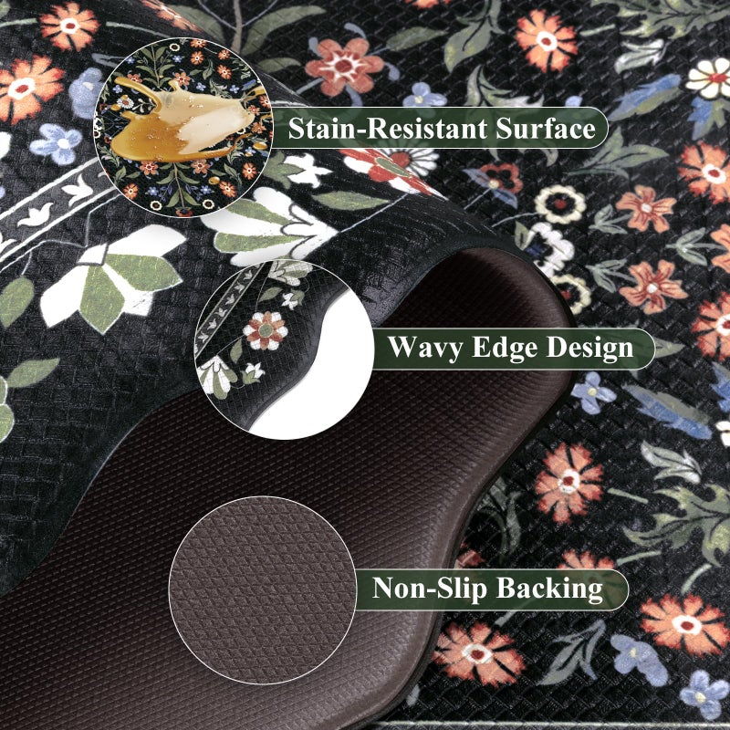 Yamaziot Anti Fatigue Kitchen Rugs Set of 3 - Boho Non Slip Waterproof Kitchen Mats for Floor, Boho Runner Rug for Kitchen Floor, Laundry, Desk, Bar, Office, 17.3"x29"+17.3"x35"+17.3"x47", Black - Image 5