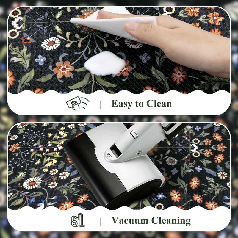 Yamaziot Anti Fatigue Kitchen Rugs Set of 3 - Boho Non Slip Waterproof Kitchen Mats for Floor, Boho Runner Rug for Kitchen Floor, Laundry, Desk, Bar, Office, 17.3"x29"+17.3"x35"+17.3"x47", Black - Image 4