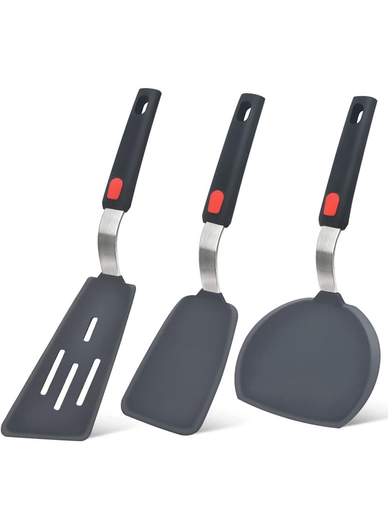 Silicone Spatula Turner Set of 3, 600F Heat Resistant Cooking Spatulas for Nonstick Cookware, Large Flexible Kitchen Utensils BPA Free Rubber Spatula Set for Egg, Pancake, Fish, Burger - Image 1