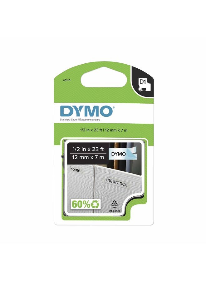 Dymo D1 Labels, 3/8-Inch x 23-Foot Roll, Black Print on White, Self-Adhesive, For LabelManager Label Makers, DYMO Authentic 1/2" - Image 1