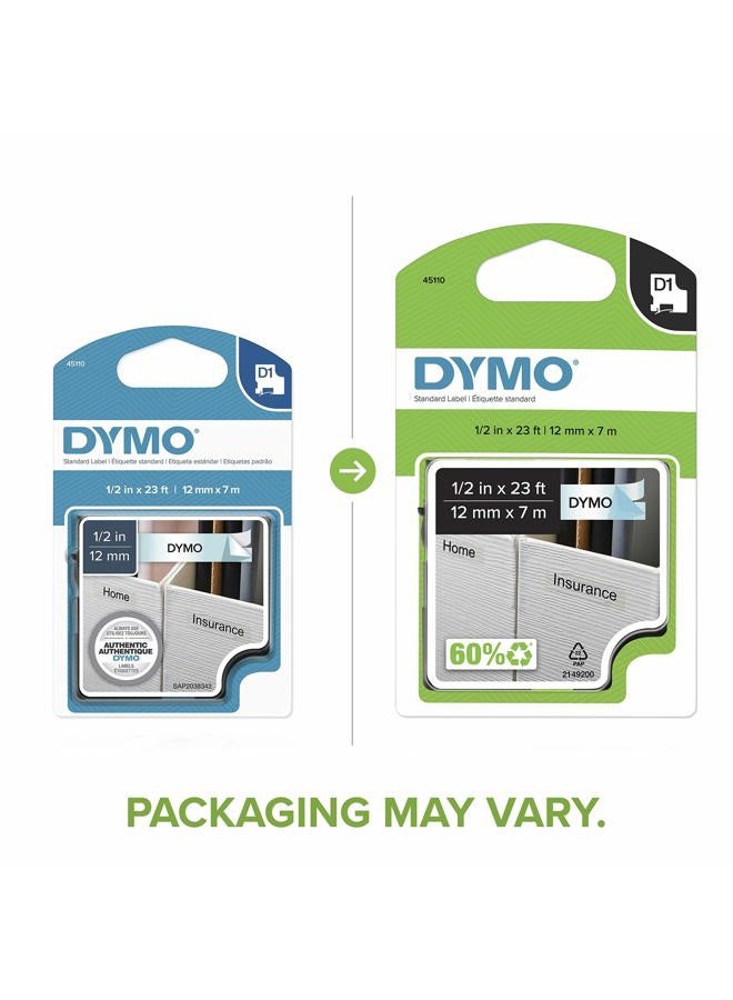 Dymo D1 Labels, 3/8-Inch x 23-Foot Roll, Black Print on White, Self-Adhesive, For LabelManager Label Makers, DYMO Authentic 1/2" - Image 2