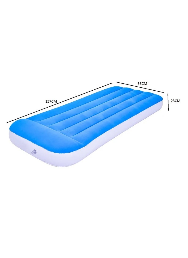 FULL JOY - Inflatable Air Mattress Blow Up Flocked Air Bed for Kids 157cm*66cm*23cm,BLUE - Image 1