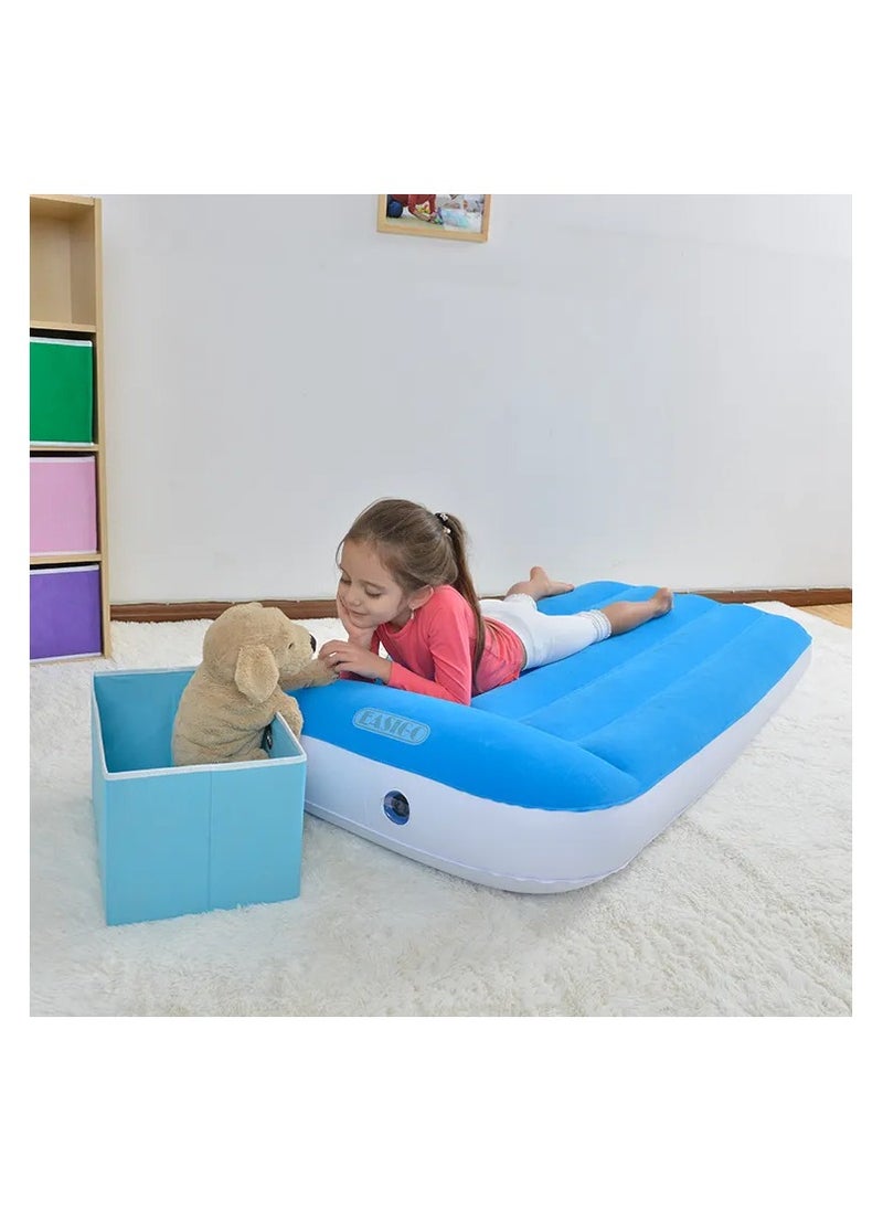 FULL JOY - Inflatable Air Mattress Blow Up Flocked Air Bed for Kids 157cm*66cm*23cm,BLUE - Image 1