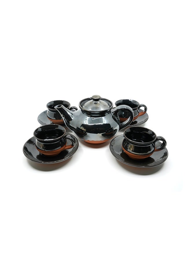 ARK Dirtique Black Glazed Terracotta Tea Set of 9, Clay Tea Set for Chai, Herbal Tea & Coffee, Complete Tea Set with Cups, Saucers & Kettle, Durable, Easy to Maintain & Chemical-Free - Image 5