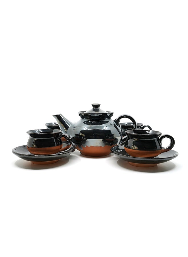 ARK Dirtique Black Glazed Terracotta Tea Set of 9, Clay Tea Set for Chai, Herbal Tea & Coffee, Complete Tea Set with Cups, Saucers & Kettle, Durable, Easy to Maintain & Chemical-Free - Image 4