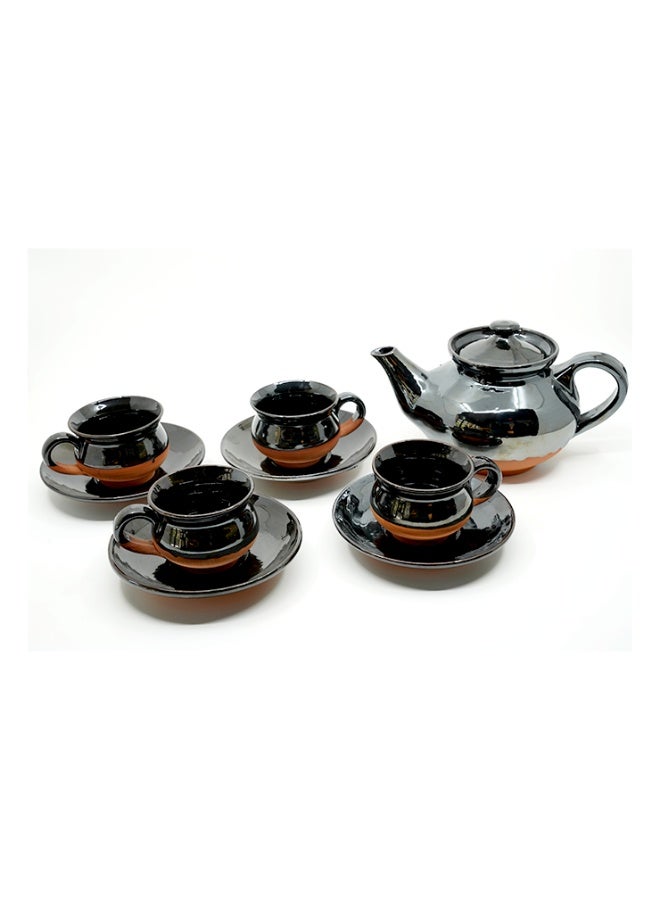 ARK Dirtique Black Glazed Terracotta Tea Set of 9, Clay Tea Set for Chai, Herbal Tea & Coffee, Complete Tea Set with Cups, Saucers & Kettle, Durable, Easy to Maintain & Chemical-Free - Image 1