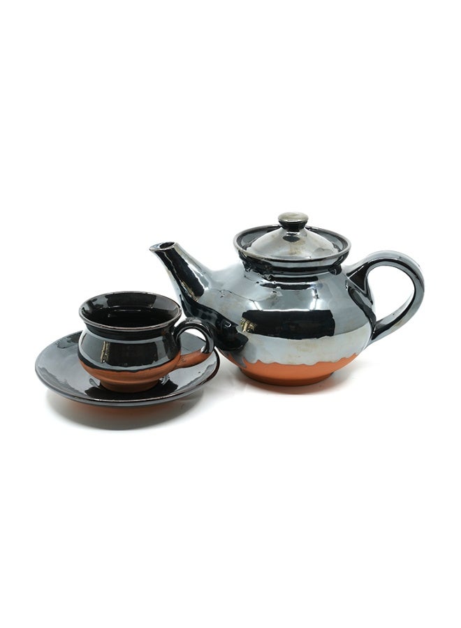 ARK Dirtique Black Glazed Terracotta Tea Set of 9, Clay Tea Set for Chai, Herbal Tea & Coffee, Complete Tea Set with Cups, Saucers & Kettle, Durable, Easy to Maintain & Chemical-Free - Image 2
