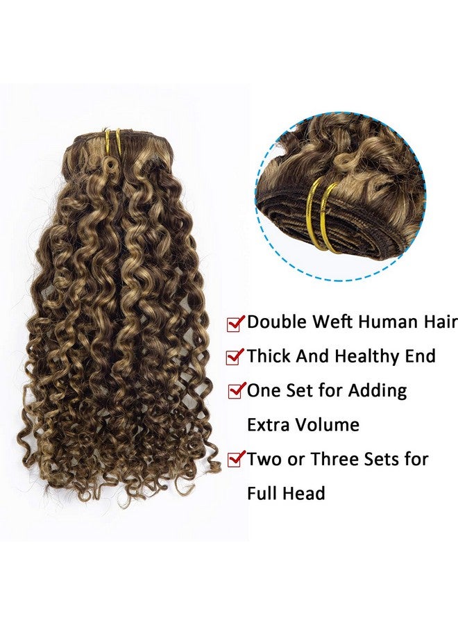 كاليي وصلات شعر كالي جيري مجعدة من شعر الإنسان بطول 18 بوصة، لون بني غامق مختلط مع أشقر فراولة للنساء، 3B 3C وصلات شعر بشري ريمي حقيقية، #P4/27، 120 جرام، 7 قطع - Image 4