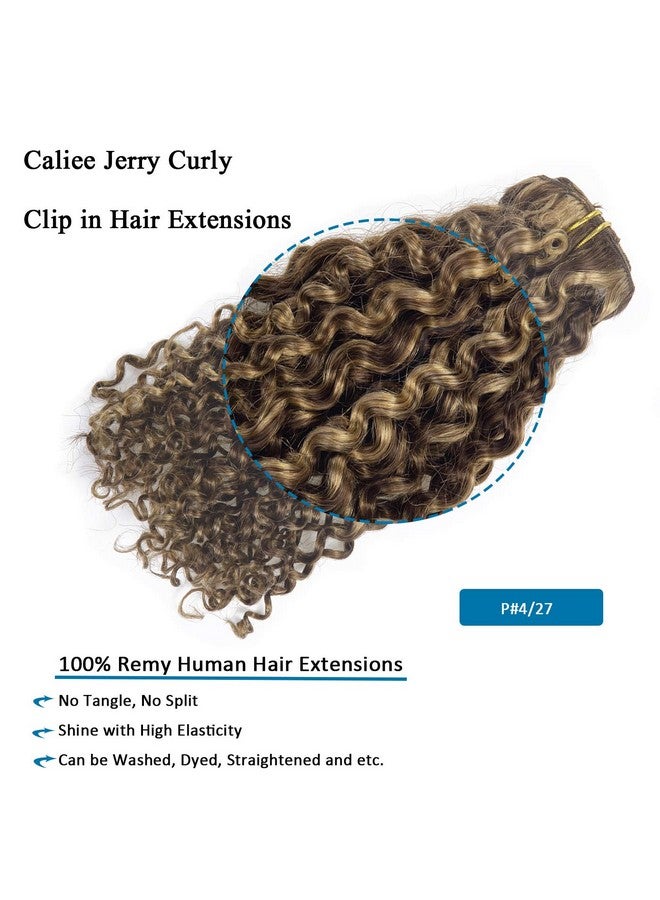 كاليي وصلات شعر كالي جيري مجعدة من شعر الإنسان بطول 18 بوصة، لون بني غامق مختلط مع أشقر فراولة للنساء، 3B 3C وصلات شعر بشري ريمي حقيقية، #P4/27، 120 جرام، 7 قطع - Image 5