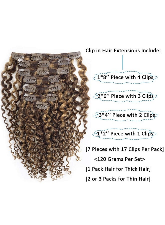 كاليي وصلات شعر كالي جيري مجعدة من شعر الإنسان بطول 18 بوصة، لون بني غامق مختلط مع أشقر فراولة للنساء، 3B 3C وصلات شعر بشري ريمي حقيقية، #P4/27، 120 جرام، 7 قطع - Image 2