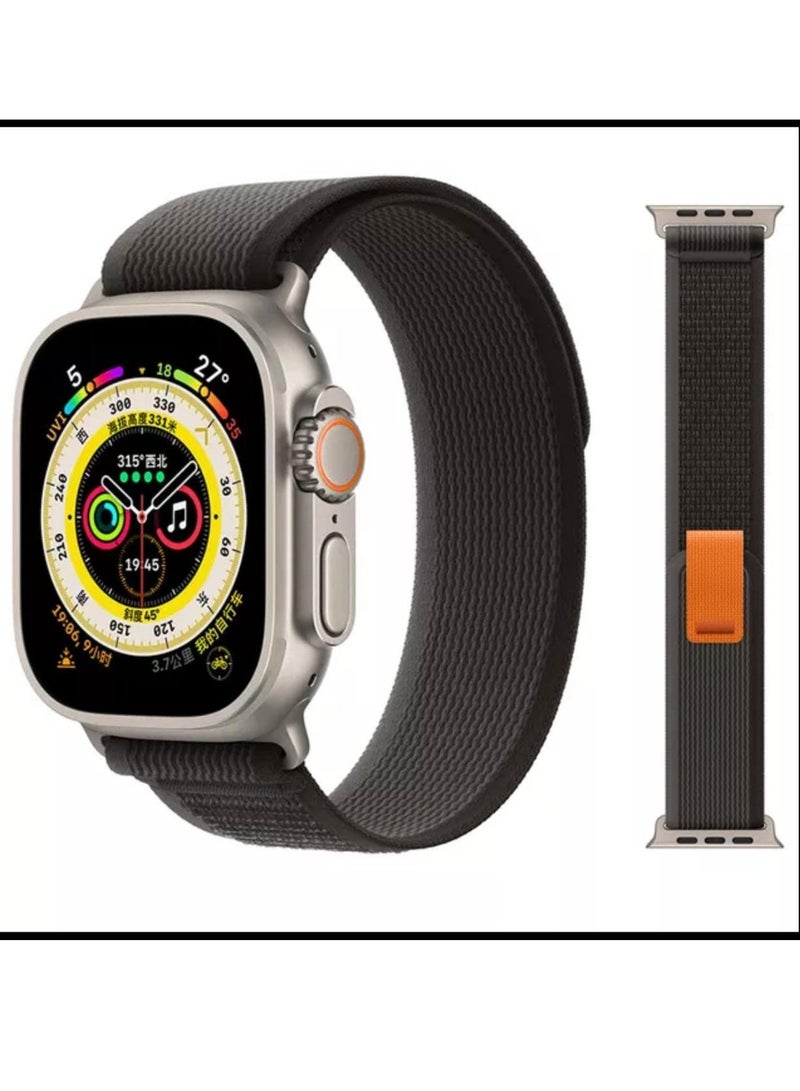 Nylon Replacement Band Compatible with Apple Watch Series Ultra/Ultra 2, 49mm, Black & Gray - Image 1